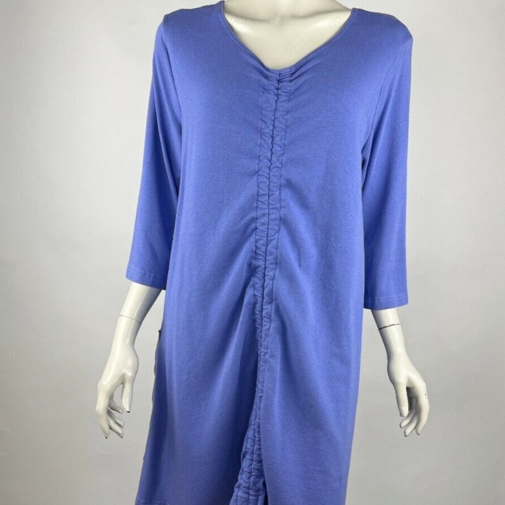 Bryn Walker Ruched‎ Jersey Tunic Women 3/4 Sleeve Stretch V-neck Stretch Bamboo